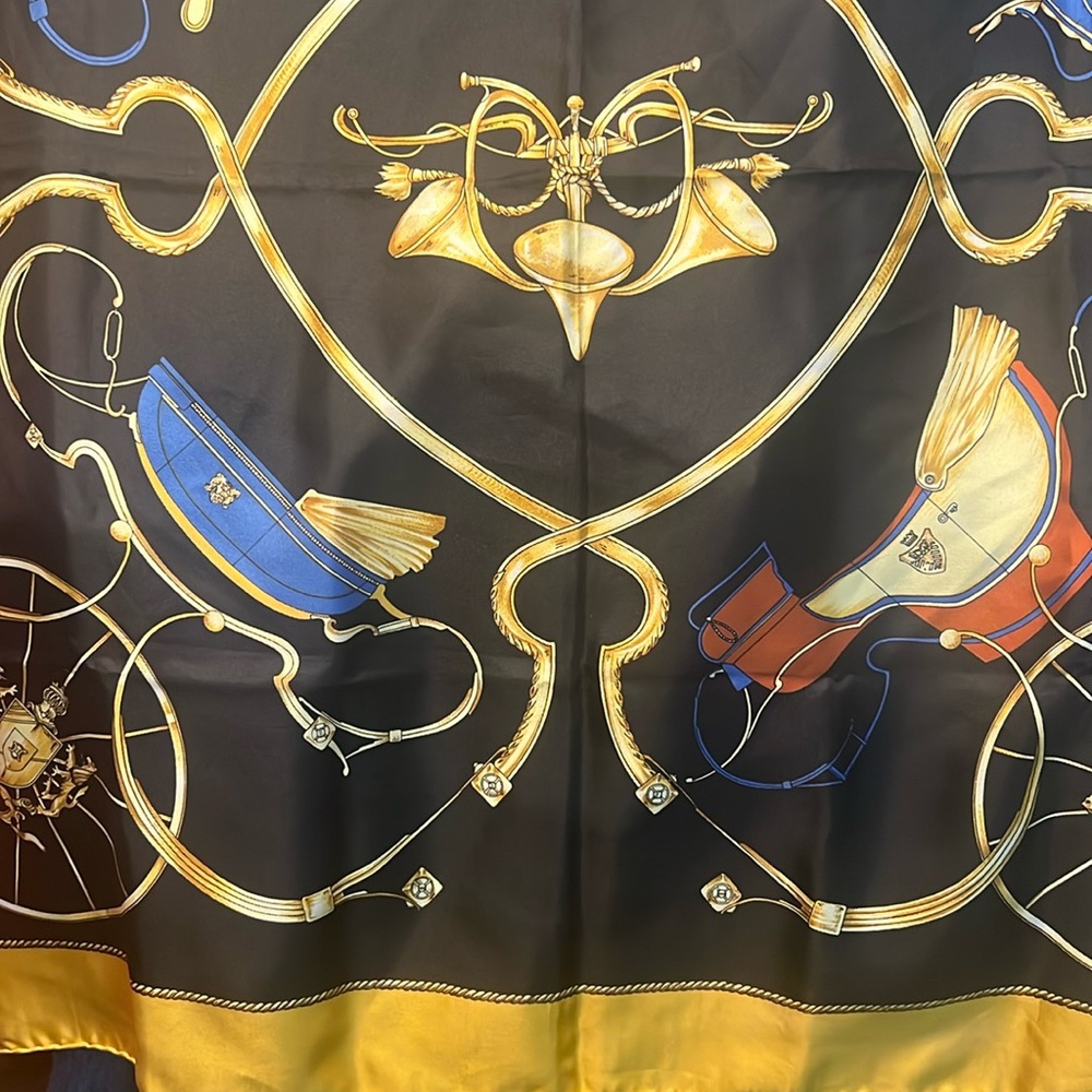 Authentic Celine Vintage 100% Silk Scarf – Equestrian Carriage Print - Picture 1 of 5